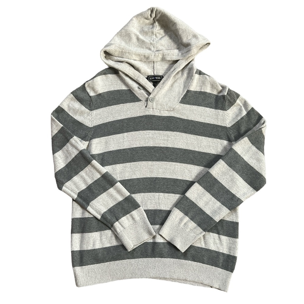 Express Men's Gray Soft Striped Hooded Sweater Sz. XL